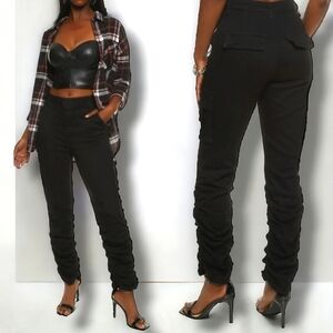 NWOT Free People Black Cargo Ruched Ankle Cotton Pant